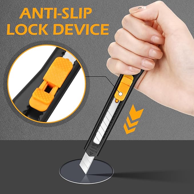Lanties 300 Pcs Box Cutters Retractable Utility Knife Office Supplies 9mm Wide Blade Cutter Compact Razor Knife for Home Use(Black)