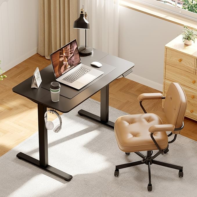 FitStand Adjustable Stand Up Desk Standing Desk, 40x24 Inches Home Office Desks with Memory Preset Computer Workstation, Splice Black Top + Black Frame