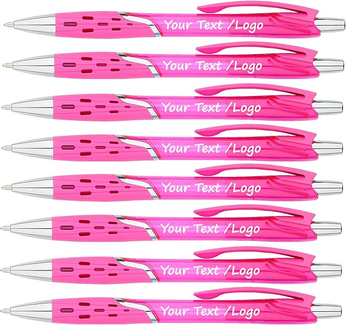 SyPen Personalized Ballpoint Pens With your Custom Logo or Text-300 Pack Bulk-for Businesses, Parties, and Events, Custom Printed, Vivid Colored Translucent Barrel, Click Pens, Black Ink, Pink Pens