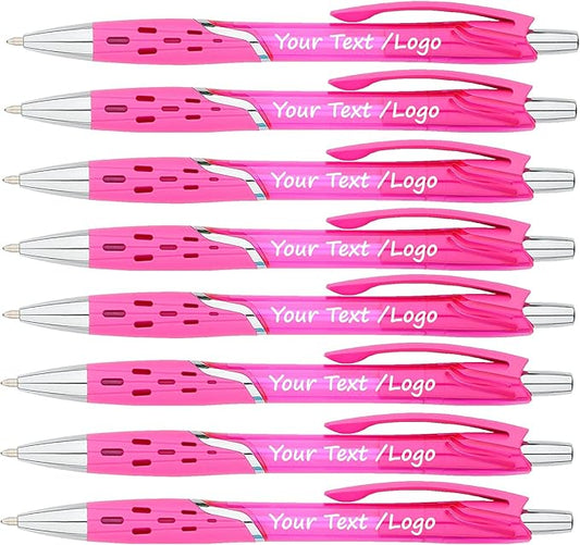 SyPen Personalized Ballpoint Pens With your Custom Logo or Text-300 Pack Bulk-for Businesses, Parties, and Events, Custom Printed, Vivid Colored Translucent Barrel, Click Pens, Black Ink, Pink Pens
