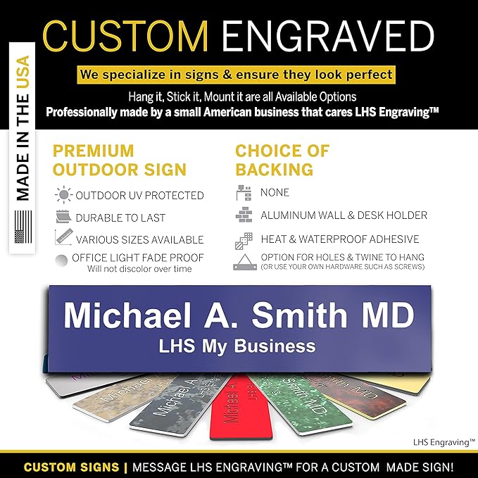 Engraved Name Plates for Door Sign Personalized Purple Plastic Plaque with White Letters - Made in USA 2x10 B13