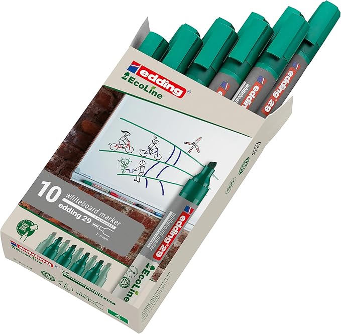 edding 29 Ecoline whiteboardmarker - groen - 10 whiteboardstiften - beitelpunt 1 - 5 mm - boardmarker uitwisbaar - voor whiteboard, flipchart, magneetbord, prikbord, memobord - sketchnotes - navulbaar
