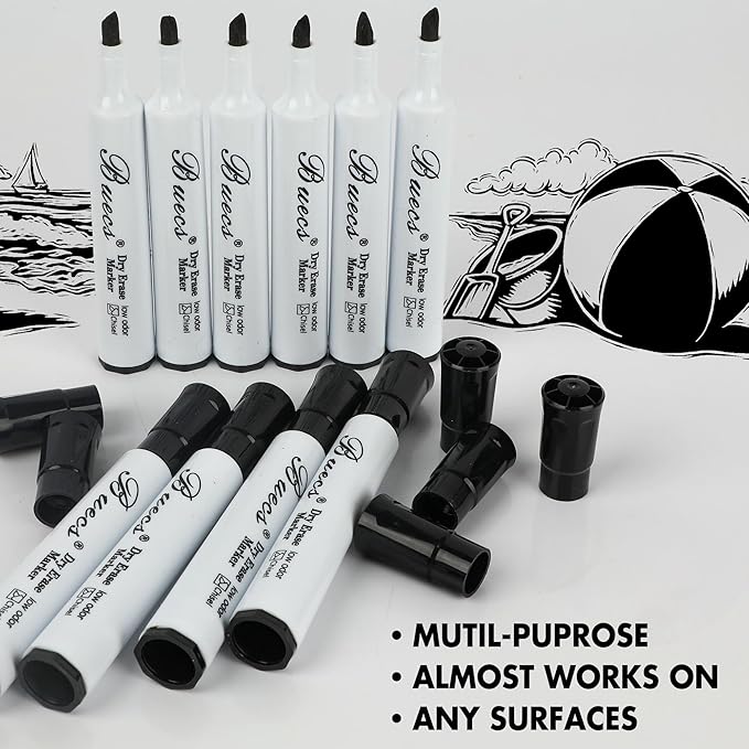 Buecs Black Dry Erase Markers, Low-Odor, 80 Count, Chisel tip, Perfect for Writing on Whiteboards, Dry-Erase Boards, Glass, School Office Supplies