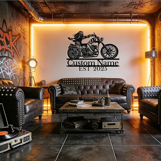 Custom Motorcycle Metal Sign Personalized Biker Name Sign Motorcycle Wall Art Motorbike Signs Garage/Man Cave Decor Gift for Bikers Men Husband