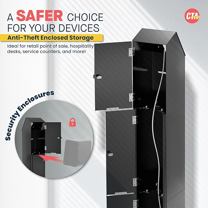 CTA Digital Kiosk with Printer Shelf VESA Compatible Floor Stand Kiosk with Enclosed Printer Storage & Cable Management for Retail POS - Ordering Screens & More - Black (PAD-PARAFP)
