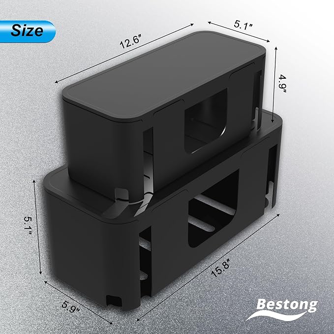 Power Strip Hider Box - Wire Storage Box for Extension Cord, Power Strips, and Surge Protector Wire Management. Cable Management Floor Outlet Hider Box (Large and Medium Sizes, Black)