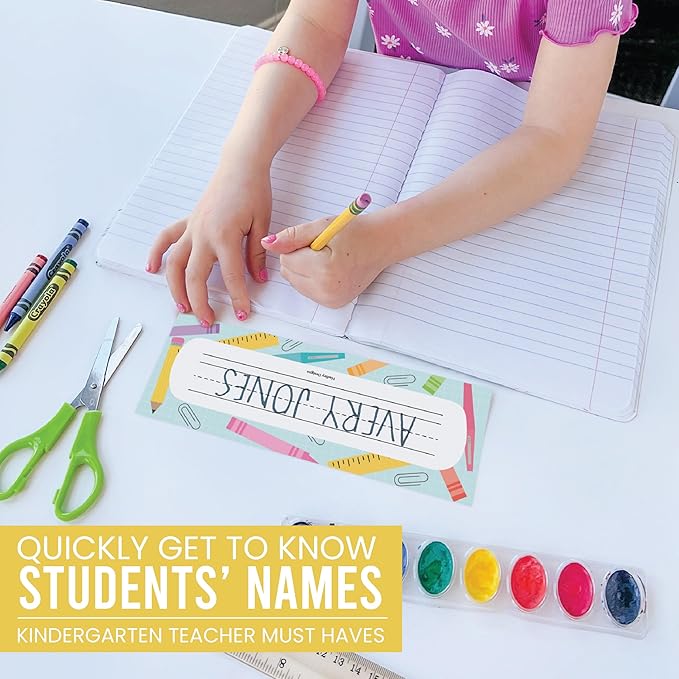 Desk Name Tags for Classroom -25 Student Name Plates for Classroom Kindergarten, Preschool, 1st, 2nd & 3rd Grade, 9x3 Teacher Nameplates for Student Desks & Cubbies, Pastel Nametags