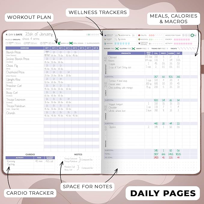 Clever Fox Fitness & Food Journal PRO – Daily Workout & Meal Planner for Women & Men – Exercise & Weight Loss Diary Notebook, 7.3x10.4” (Dark Terracotta)