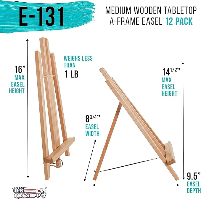 U.S. Art Supply 14" Medium Tabletop Display Easel - Beechwood Artist A-Frame Display Stand, Wooden Easel for Painting, Canvas Stand, (Pack of 12) Classrooms Events Photo Picture Sign Holder