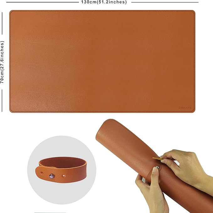 ZORESYN Large PU Leather Desk Pad 51.18x27.56 Inches, Waterproof Gaming Mouse Mat with Non-Slip Suede Base, Desk Blotter Protector for Office Home, Light Brown