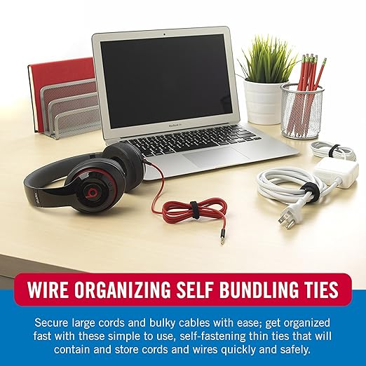VELCRO Brand 150 Pack Reusable Cable Ties, 8". Valentine Gifts for Tech Lovers. Cord Organizer & Wire Management. Replace Zip Ties, Reduce Waste