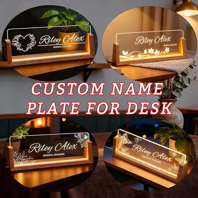Custom Light Up Office Name Plate, Personalized Desk Sign with Logo or Photo, Coworkers Team Members, Employee Appreciation Gifts