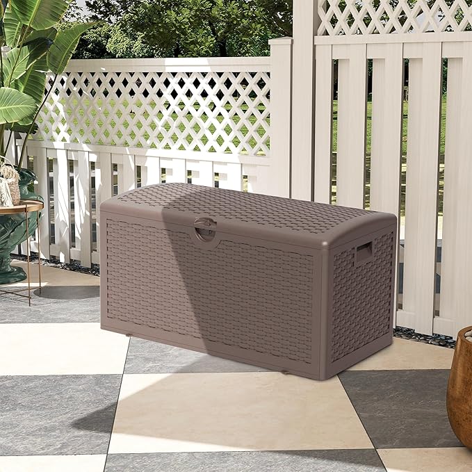 Yardgrace 80 Gallon Pro Resin Deck Box, Waterproof Outdoor Storage Bin for Patio, Poolside, and Garden, Lockable & UV-Resistant,Brown