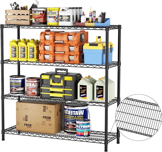 SINGAYE 4 Shelves Adjustable Shelf Heavy Duty Shelf 1400LBS Wire Storage Shelving Metal Organizer Wire Rack Black 18Dx46Wx59H