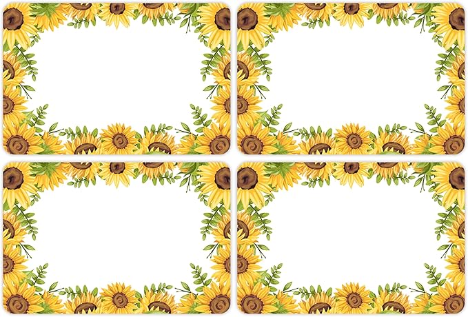 Wonmon 200 PCS Sunflower Name Tags Stickers, Self Adhesive Sunflowers Style Name Tag Labels Stickers for Back to School Classroom Student Office Desk Cubby Locker Themed Party, 2x3 inch