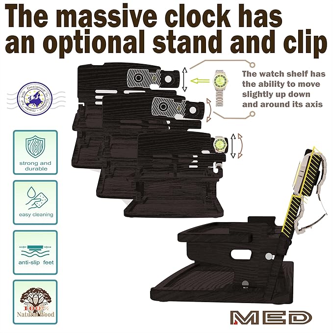 MED Wood Phone Docking Station – Nightstand Desk Organizer for Phone, Watch, Wallet & Tablet – Gift for Men, Husband, Dad & Women – Wooden Charging Stand (Black, Model 2)
