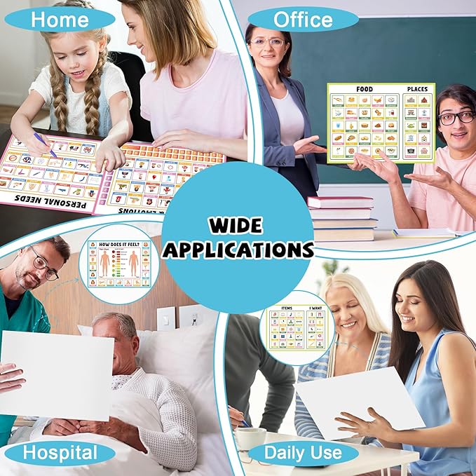 6Pcs Communication Board for Non Verbal Adults Picture Symbol Communication Cards Speech Therapy Tools for Autism Toddlers Kids Aphasia Stroke Patients Hospital Care Home Use Talking Placemats