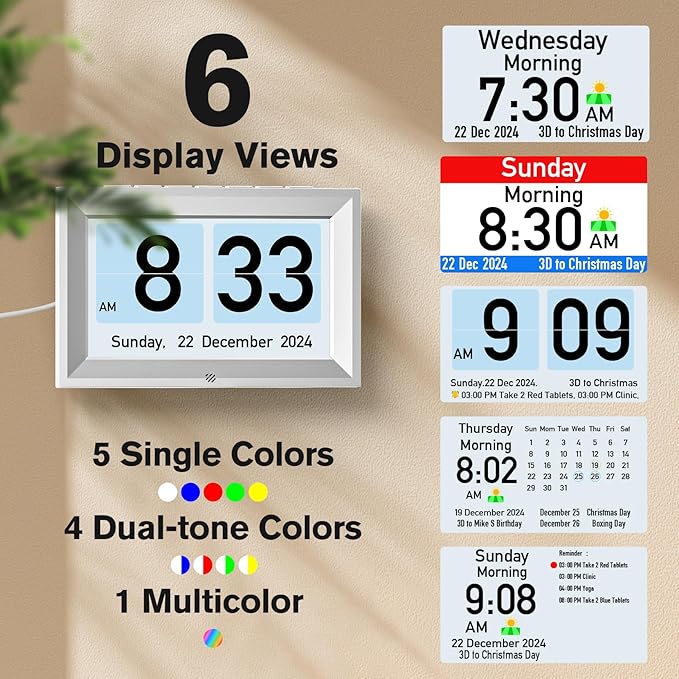 GOLOZA 7'' Digital Dementia Clock, Talking Clock with 10 Volumes, 6 Display with 10 Color Modes, Auto Dimmable, Alarms & Birthday & Holiday Reminders, 3 Pill Reminders Clocks for Seniors