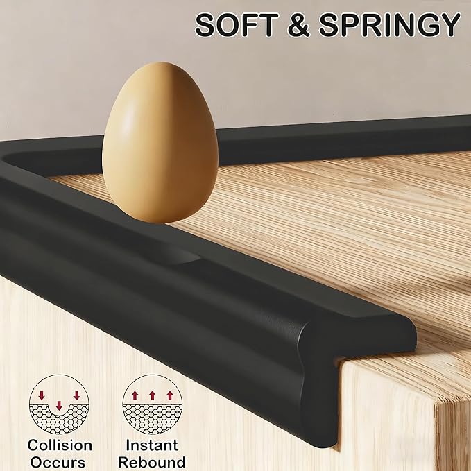 Baby Proof Corners and Edges Protector 10ft Edge+4 Corner Guard, Fireplace Baby Proofing Bumper, Heavy-Duty Soft NBR Foam Edge Corner Protector for Furniture Table, Childsafe/Pre-Taped Black
