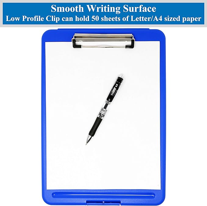 Think2Master Blue Plastic Storage Clipboard. | 25% Heavier & 25% Sturdier| Heavy Duty and Won’t Flex or Bend Like Other Brands (Compare The Weight). Storage Compartment Holds 150 Letter Sized Paper.