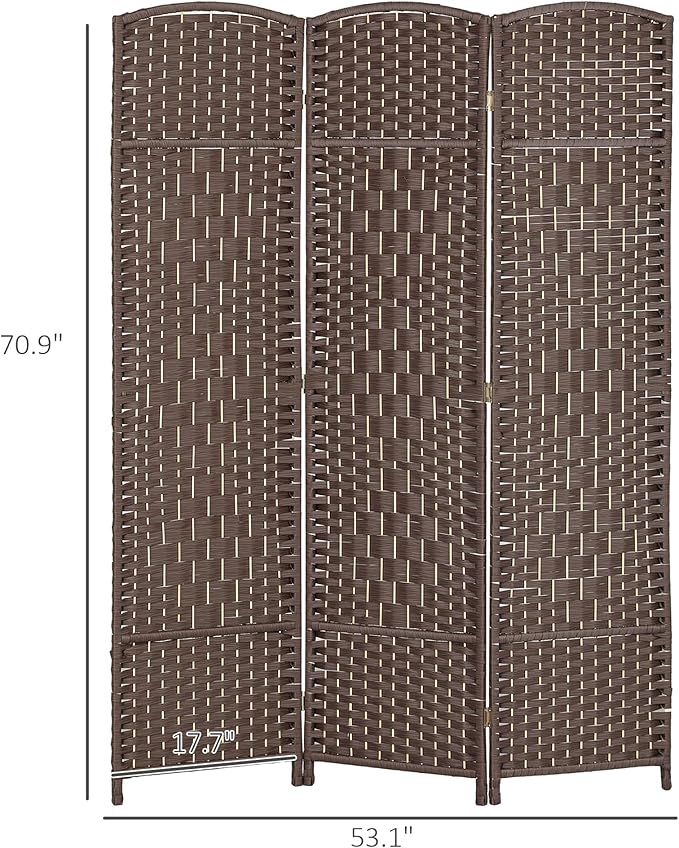 HOMCOM 3 Panel Room Divider, 6' Tall Folding Privacy Screen, Hand-Woven Freestanding Wall Partition for Home Office, Bedroom, Brown