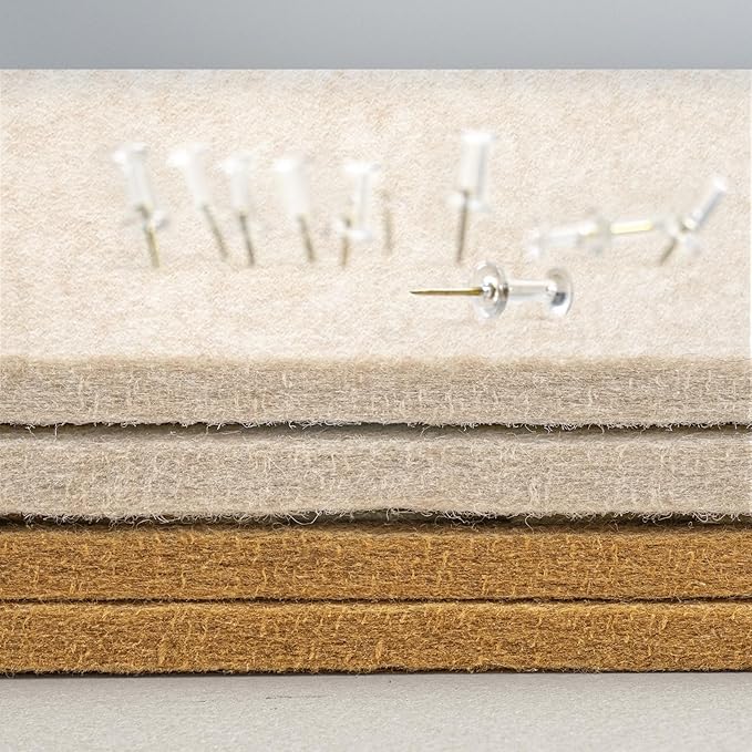 Bulletin Board, 24 x 18 inches Decorative Felt Pin Board, Vision Board Cork Board Alternative for Wall, Foldable Photo Board with 20 Pushpins - Oatmeal