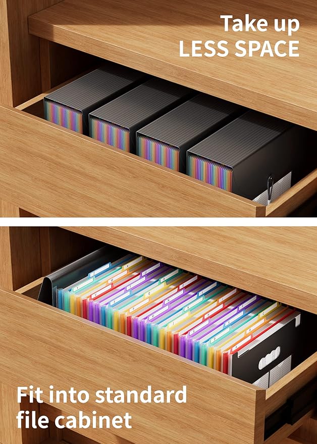 ABC life 26 Pockets Expanding File Folder, Letter A4 Accordion File Organizer, 3 Tab File Folder, Portable Monthly Paper Bill Tax Receipt Organizer with Colorful A-Z Alphabetical Tabs - Black