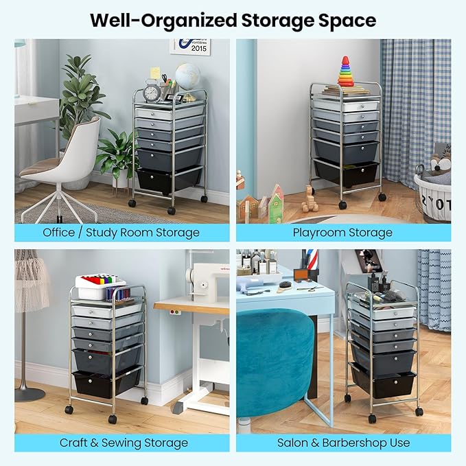 Giantex 6 Storage Drawer Cart Rolling Organizer Cart for Tools Scrapbook Paper Home Office School Multipurpose Mobile Utility Cart (Black Gradient)