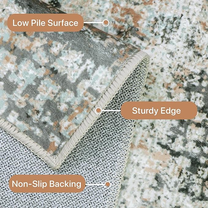 GENIMO Washable Area Rugs for Living Room, 10x14 Modern Non Slip Rugs, Low Pile Lightweight Soft Print Rug for Bedroom, Dining Room, Home Office, Washed Light Blue