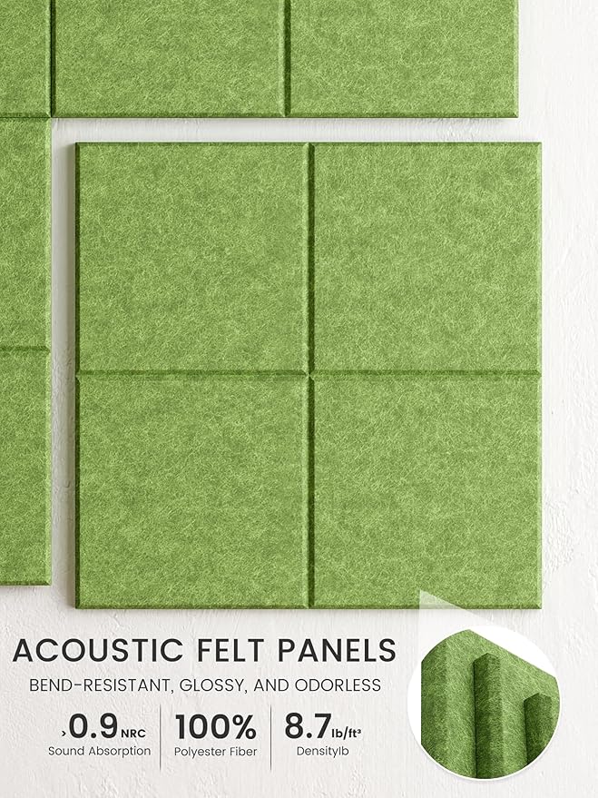 Bumusty Large Cork Board Alternative-47 x35 Felt Bulletin Board Tiles, with 30 Pushpins, 70 Adhesive Tabs, 12-Pack Slat Wall Paneling, Cork Boards for Office Push Pin Board Felt Board-Kelly Green