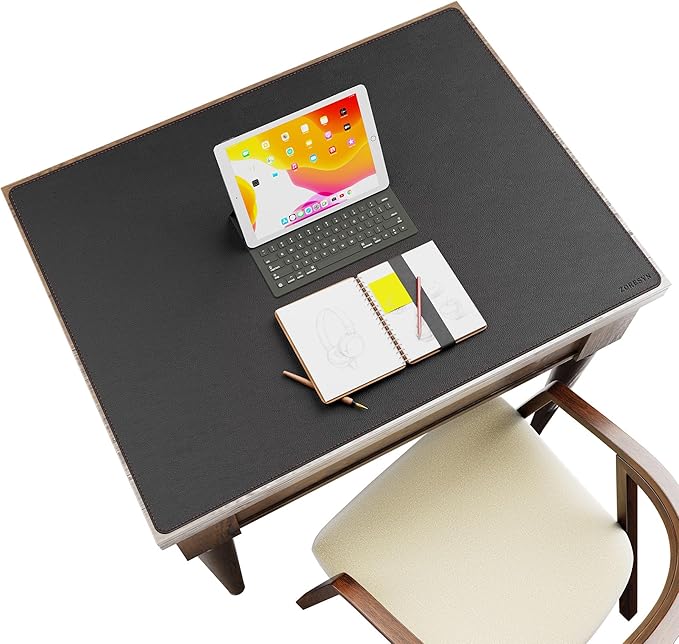ZORESYN Leather Desk Mat 31.5 x 23.6 Inch (Black) - Extended Widen Mouse Pad, Waterproof Faux Leather Desk Pad with Non-Slip Base for Office & Home
