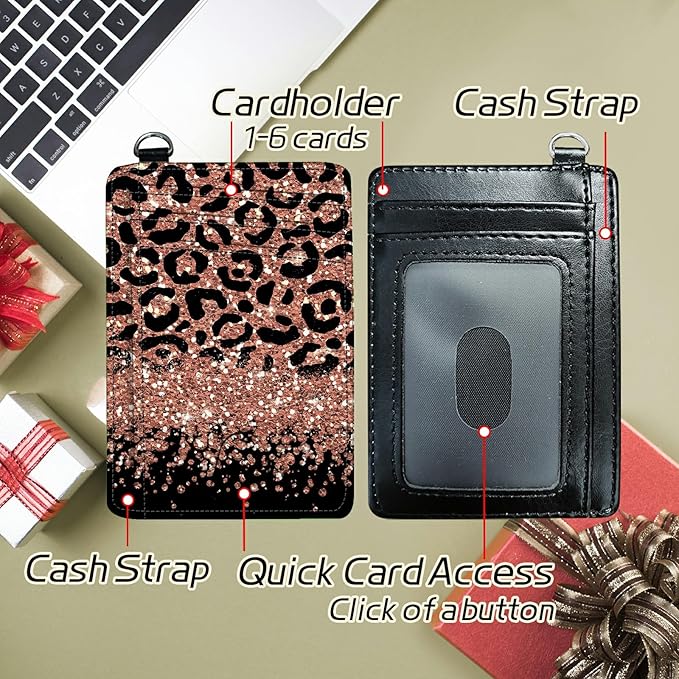 BWEGRHE Small Travel Wallets, Leopard Glitter Slim Minimalist Front Pocket Wallet with Wristlet, RFID Blocking PU Leather Credit Card Holder with ID Window Change Purse for Men Women