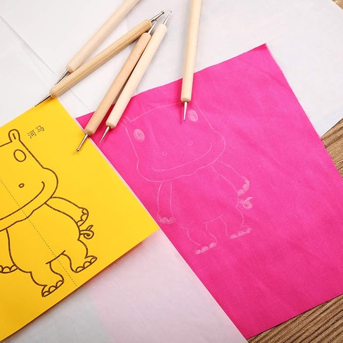 Outus 100 Sheets White Carbon Graphite Transfer Paper 11.7 x 8.3 Inch Tracing Carbon Copy Graphite Paper with 5 Embossing Stylus Tracing Stylus Dotting Tools for Cloth Fabric Wood