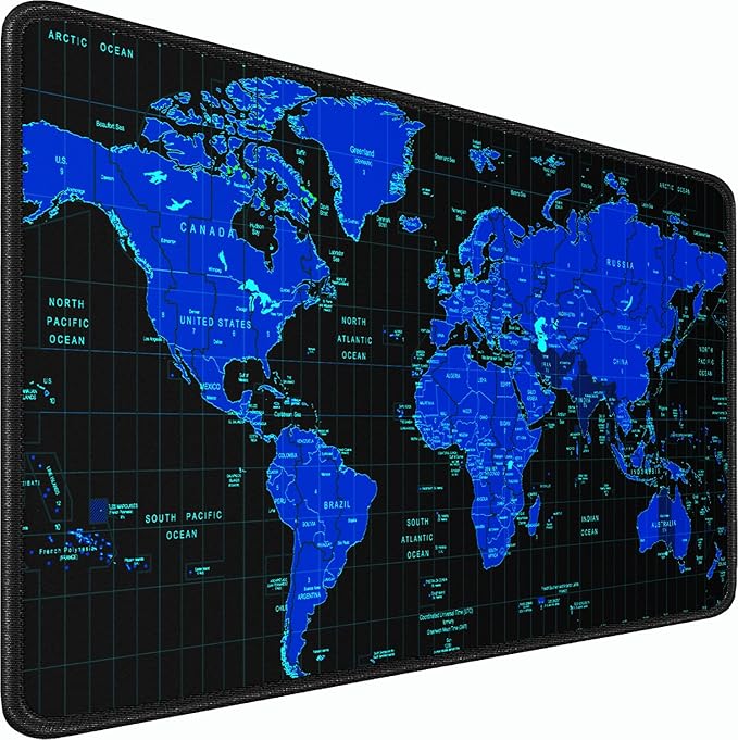 Gaming Mouse Pad, 31.5x15.7 inch Large Extended Computer Keyboard Mouse Mat, Water Resist Non-Slip Mousepad Rubber Base Long XXL Desk Mouse Pad for Work & Gaming, Office & Home, Blue Map