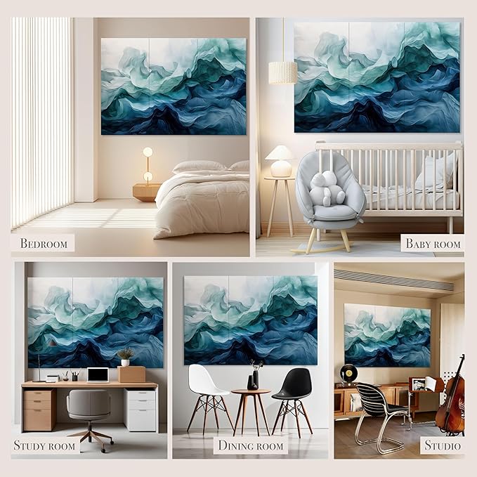 Soon Global Acoustical Wall Panels, 72 X 48 Inches Art Acoustic Panels, Decorative Acoustic Panels, Acoustic Wall Panels, Sound Absorbing Wall Art, Aqua Dreams