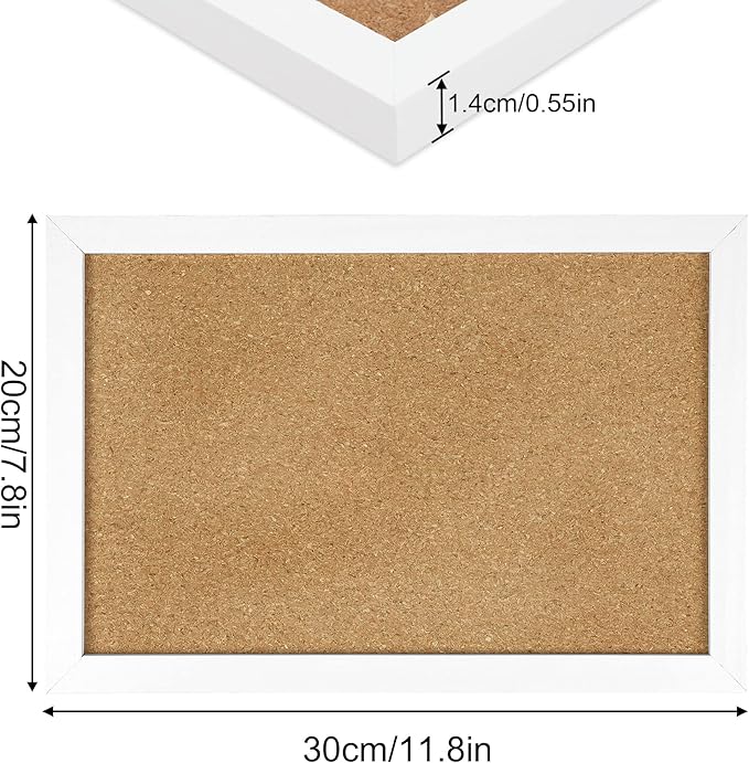 Cork Board Bulletin Board 12 x 7.8 Inches with Rectangle White Frame Hanging Pin for Walls Office Message Board or Vision Board Decoration