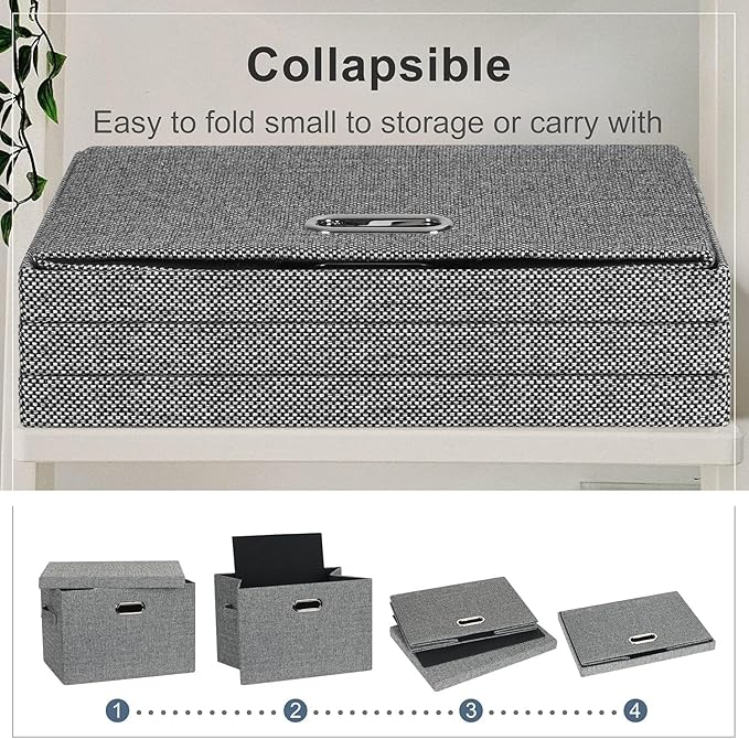 Graciadeco Large 17" 36 Quart Collapsible Stackable Storage Bins with Lids, 3 Packs Black and White Mix Linen Fabric Closet Boxes with Lids, Storage Cube Baskets Container Organizers (17x12x11)