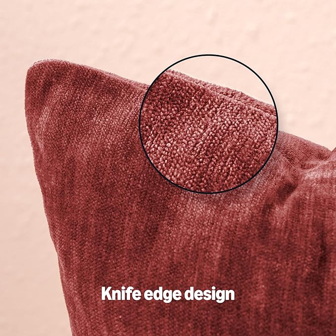Amazon Basics Chenille Throw Pillow Covers, Home Decor Cushion Cover for Bedroom Living Room Couch Bed, 22" W × 22" L, Burgundy