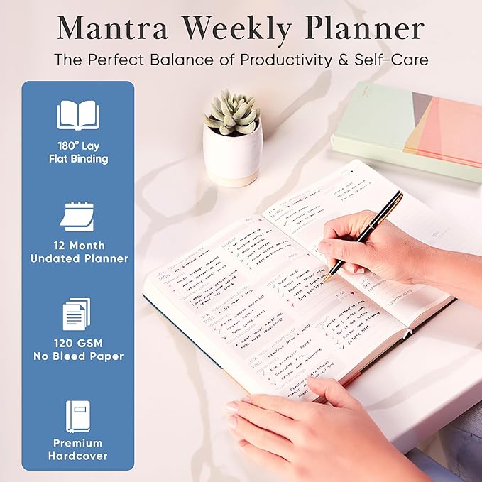 2026 Planner, Daily Journal & Gratitude Journal All-In-One with To Do List, Self Care Prompts & Habit Tracker - 5.8 x 8.3 - Blue