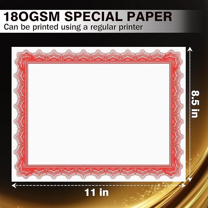 50 Sheets Red & White Certificate Papers, Letter Size 8.5x11, for Printing, Diploma Paper, Award, Document Cardstock Paper, Inkjet Printer Compatible