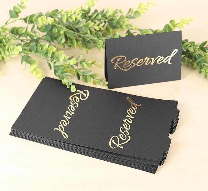 20 Pack Black Reserved Table Sign with Golden Letters - Reserved Signs For Wedding - Wedding Accessories - Tent Cards For Reserving Seats & Places - Place Cards for Party