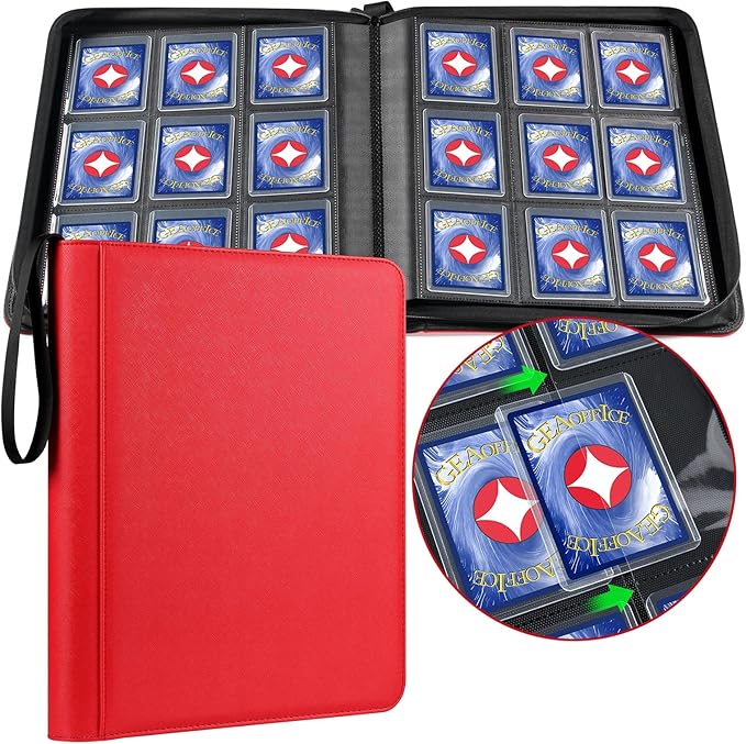 GEAoffice Premium Top Loader Binder 9 Pockets, Waterproof PU Leather Card Binder for Toploaders Holds 324 Cards, Side Loading Archival Safe Card Album Collection Binder for MTG, TCG, Sports Cards, Red