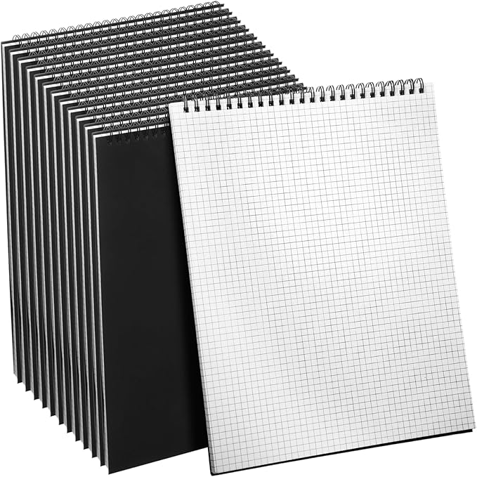 Engrowtic 12 Pack Top Spiral Graph Paper Notebooks 8.7 X11.4 Inch A4 Grid Paper Notepad 70 Sheet Memo Steno Pad for Engineering Writing Sketching Drawing School Office Supplies (Black)