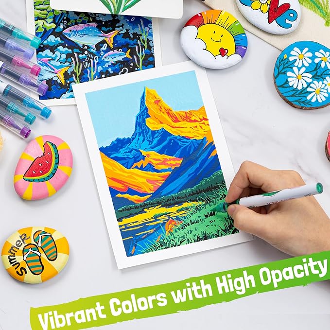 LET'S RESIN PAINT Acrylic Paint Markers Brush Tip 72 Colors,Automatic Ink Control Acrylic Paint Pens,No Bleed & Good Coverage Acrylic Markers for Adult Coloring,Rock Painting,Canvas,Wood,Gifts