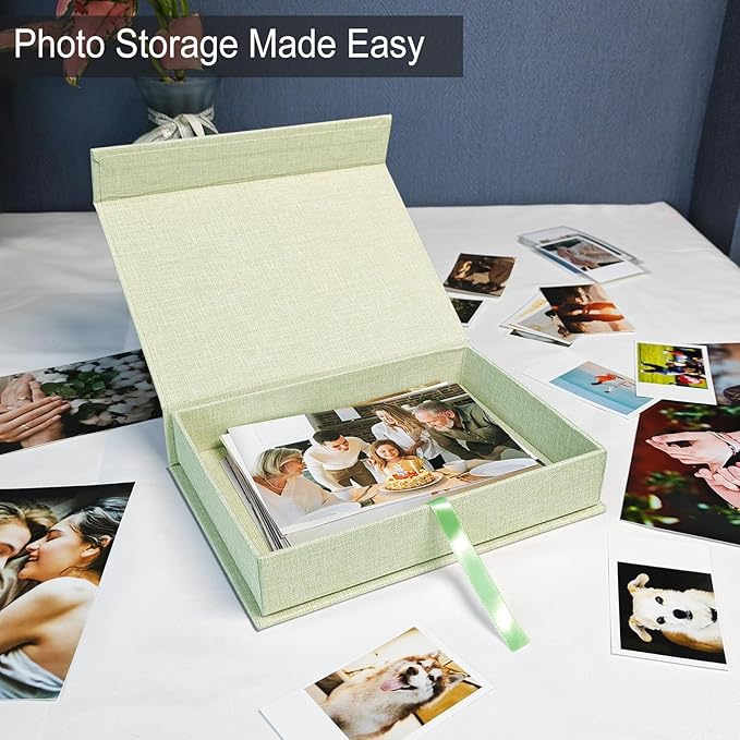 Sprsthai 8x10 Archival Photo Storage Box with Lid – Stackable Memory Keepsake Organizer for Photos, Certificates, Jewelry & Scrapbooking Supplies Grass Green