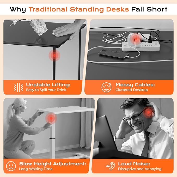 Huuger Dual Motor Electric Standing Desk Frame, Sit Stand up Desk Leg for 47.2” to 86.6” Desktop, Computer Desk Leg with Cable Tray, 3 Memory Height Presets, 2 Hooks, White Frame Only