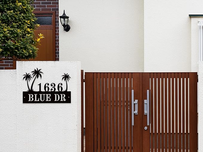 Personalized Palm Tree Address Sign, House Number Sign, Address Number for Houses, Metal Address Plaque Sign, Custom House Number Sign, Address Plaques for House Numbers