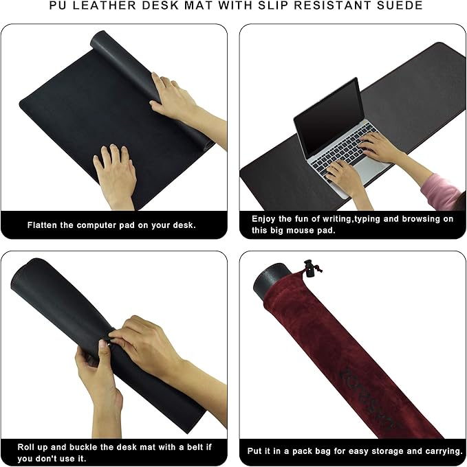 ZORESYN 4XL Oversized Large Mouse Pads (55" x 24") - PU Leather Extended Large Gaming Mousepad Desk Mat - Nonslip Base and Waterproof Desktop Keyboard Extended Mouse Mat (Black, 4XL - Oversized)