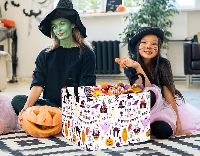 FUULOXE Halloween Gifts Empty Basket Boo Cube Organizer Bins Trick or Treat Spooky Basket Stuffers for Boyfriend Dual Handles for Closet Shelf