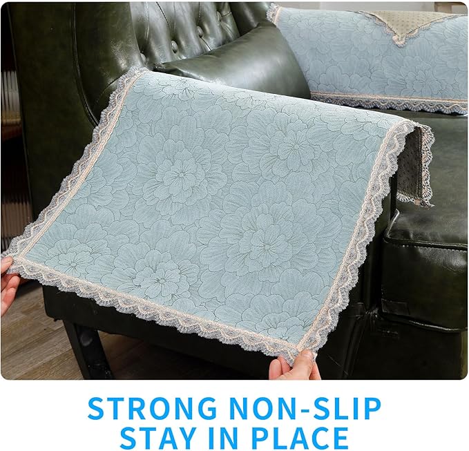 MINJIATEX Couch arm Covers,Non-Slip lace Sofa arm Covers Set of 2 Washable Sofa armrests Cover for Living Room Recliner Chair arm Cover Protectors for Leather armrest (FH-Grayish Blue)